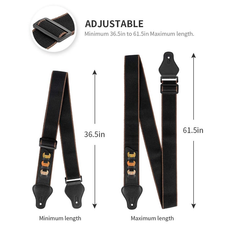 BestSounds Guitar Strap, 100% Soft Cotton Guitar Straps With 3 Pick Holders For Bass, Electric & Acoustic Guitar (Black) - Image 3